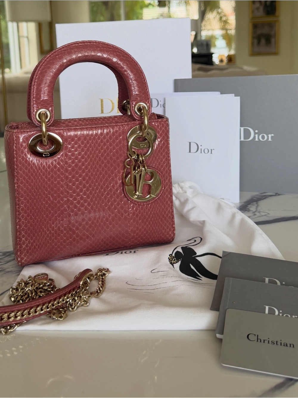 Authentic Mini Lady Dior in Blush Python with Gold Hardware — FULL SET from 2019 - Picture 4 of 16